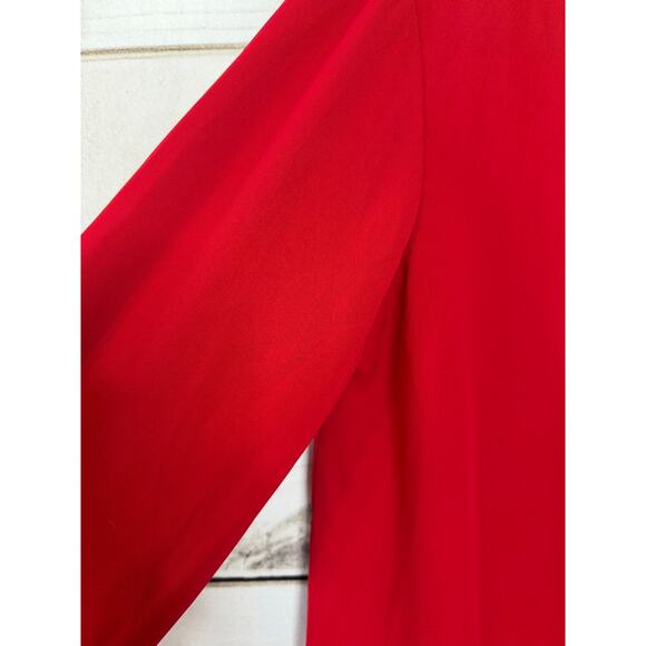 ZARA Red Sz M Long Sleeve Dress Ruffles V Neck Holiday Party Flirty FUN - Picture 3 of 5